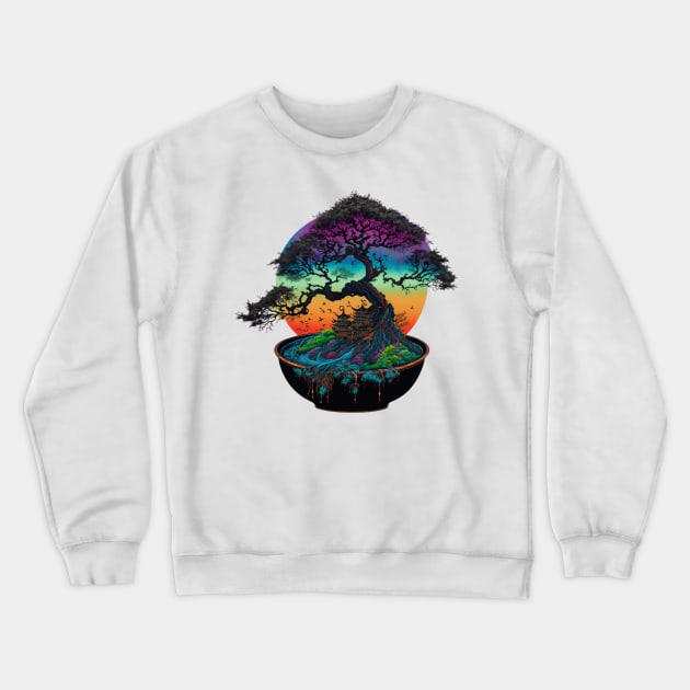 Bonsai World, Bonsai Tree, Rainbow Sunset Crewneck Sweatshirt by LetsGetInspired